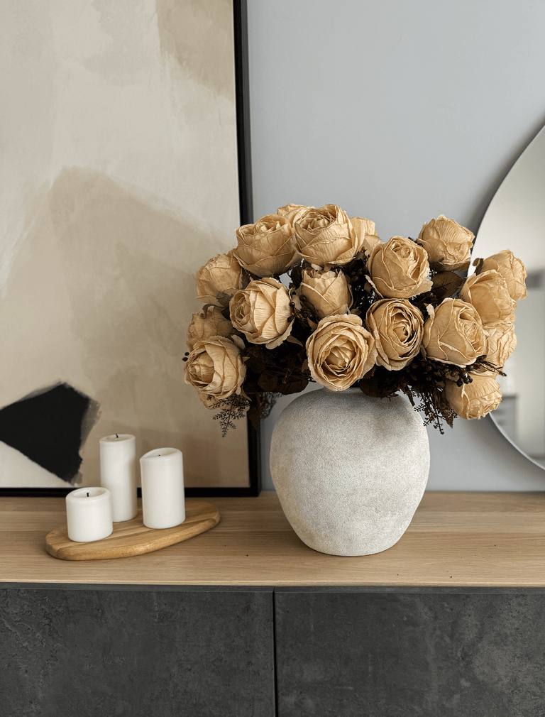 Faux Large Rose Arrangement - Beige (3 Stems/21 Roses)