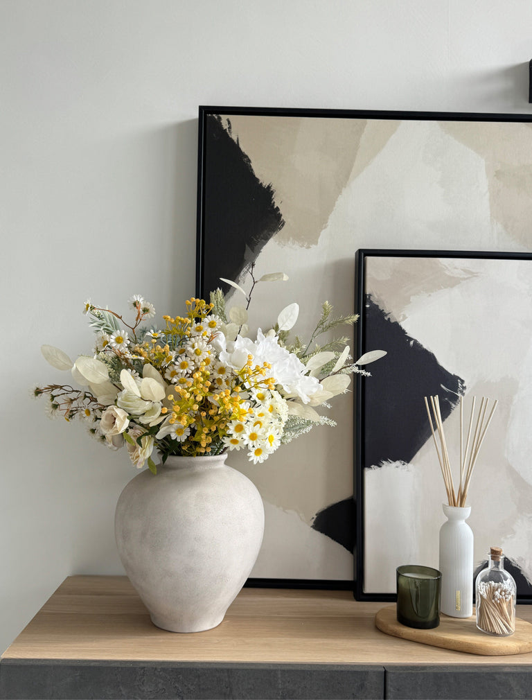 Faux Spring Arrangement - White & Yellow Meadow