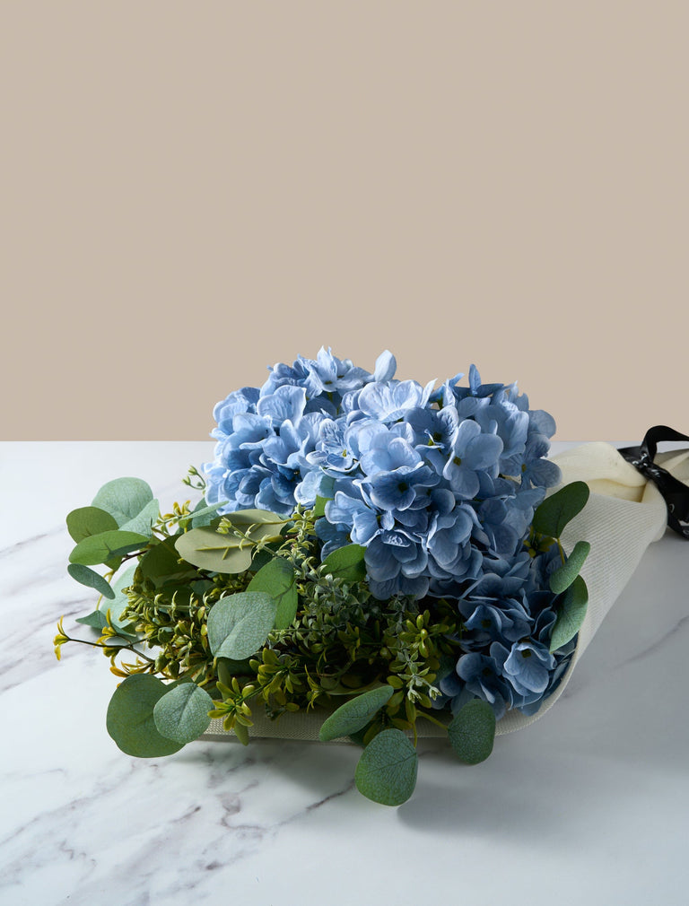 Faux Arrangement - Eucalyptus & Blue Hydrangea