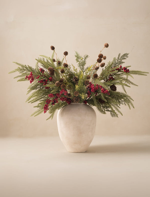 Faux Arrangement - Red Berry & Pine Cone