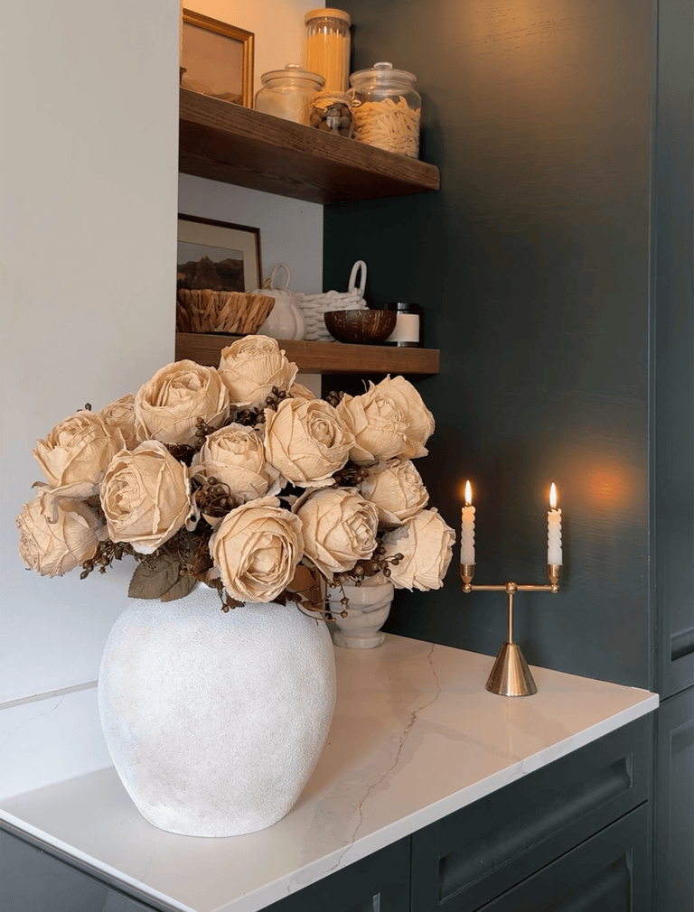 Faux Large Rose Arrangement - Beige (3 Stems/21 Roses)