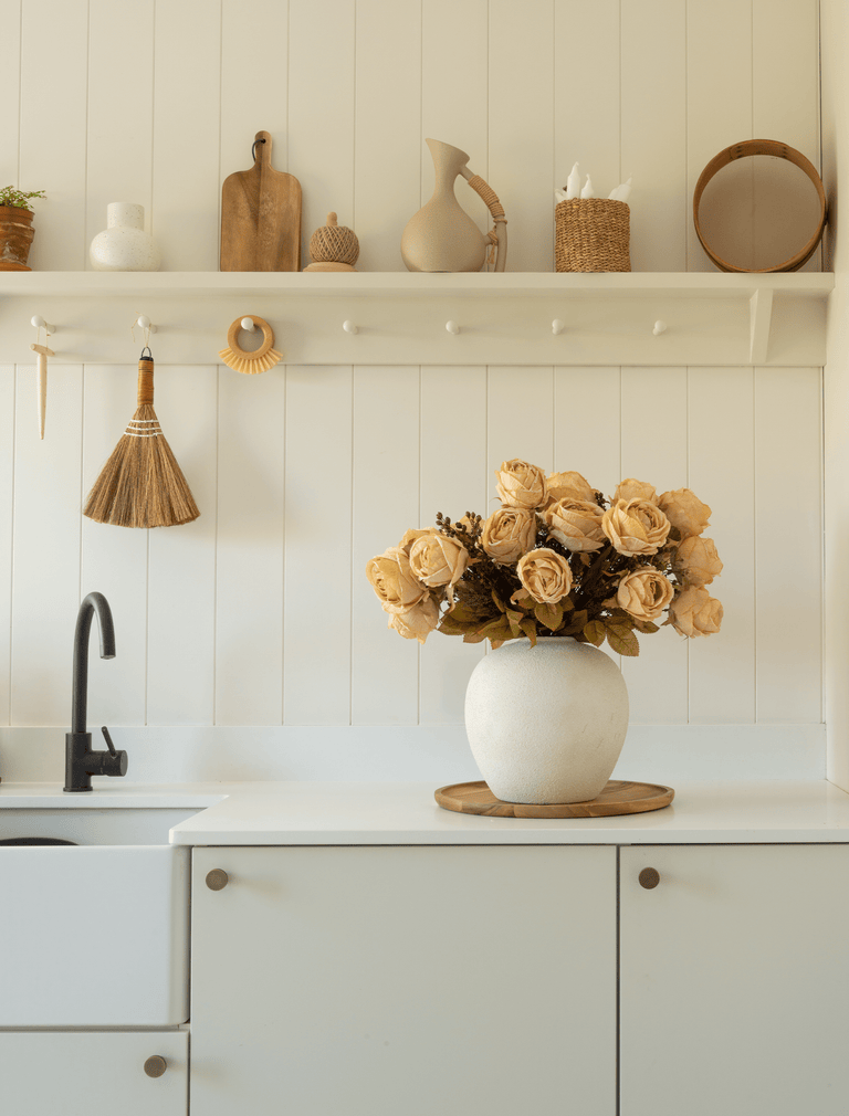 Faux Large Rose Arrangement - Beige (3 Stems/21 Roses)