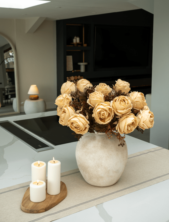 Faux Large Rose Arrangement - Beige (3 Stems/21 Roses)