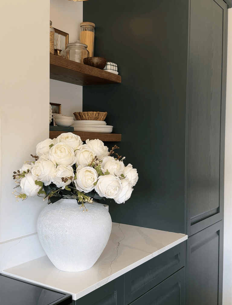 Faux Large Rose Arrangement - White Ivory (3 Stems/21 Roses)