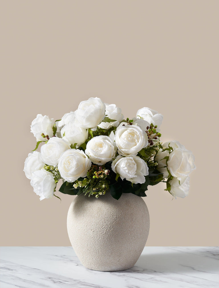 Faux große Rose Arrangement - Weiß Elfenbein (3 Stiele/21 Rosen)