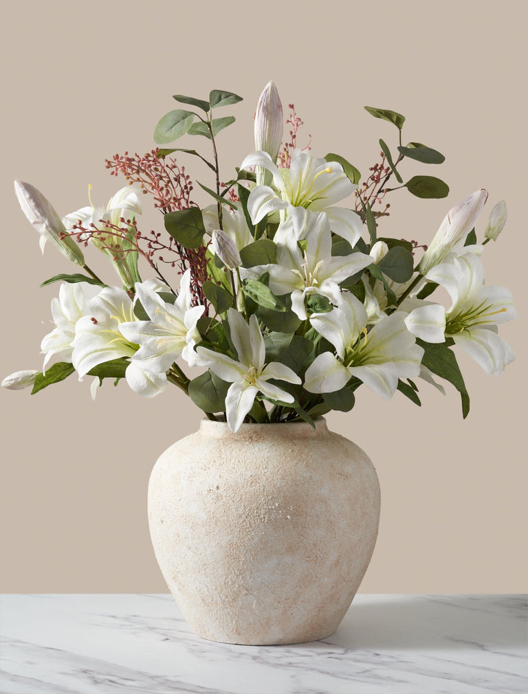 Faux-Arrangement - Weiße Lilie & Eukalyptus