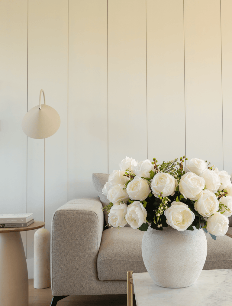 Faux große Rose Arrangement - Weiß Elfenbein (3 Stiele/21 Rosen)