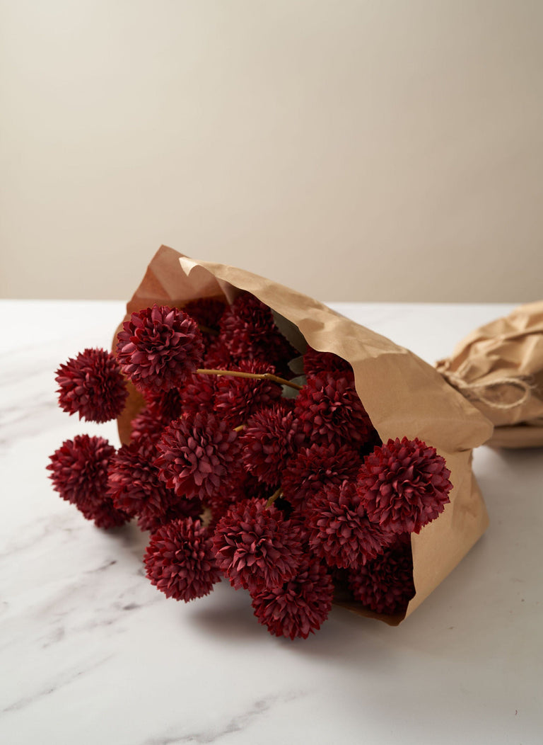 Faux Kiku Blume - Rot (10 Stiele / 50 Köpfe)