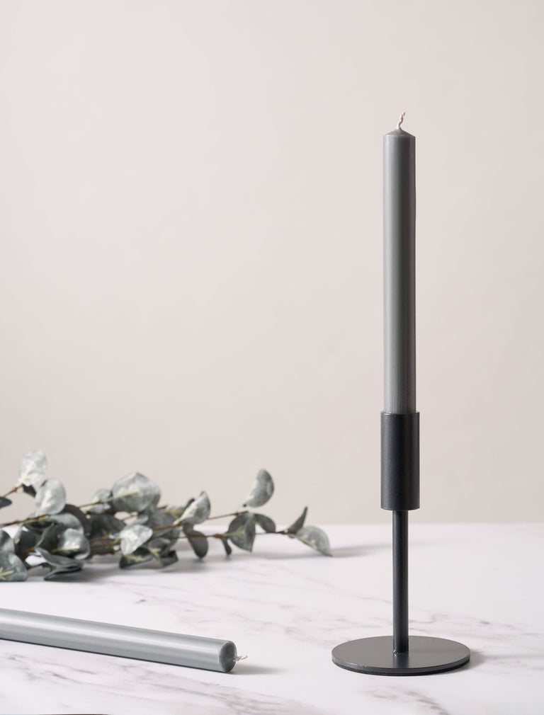 Diner Kaars 8" - Grijs (Set Van 6)