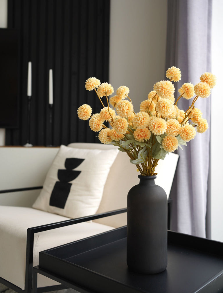 Faux Kiku bloem - Geel (10 stelen / 50 knoppen)