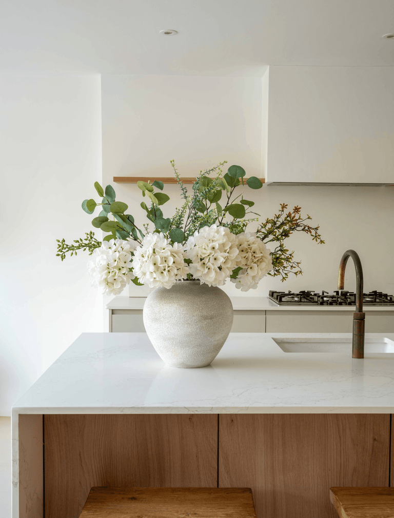 Faux Arrangement - Eucalyptus & White Hydrangea
