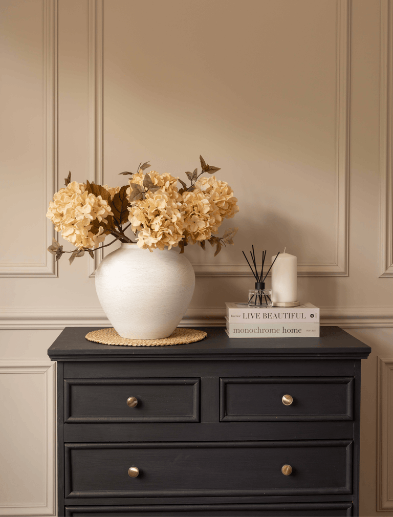 Faux Hydrangea Autumn Bouquet - Cream (7 stems)