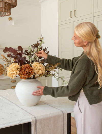 Faux Arrangement - Orange Hydrangea & Eucalyptus