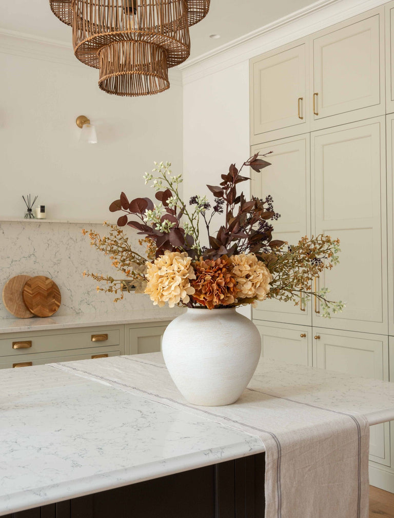 Faux Arrangement - Orange Hydrangea & Eucalyptus