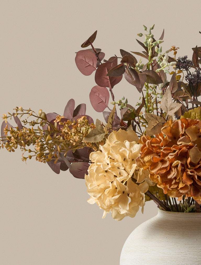 Faux Arrangement - Orange Hydrangea & Eucalyptus