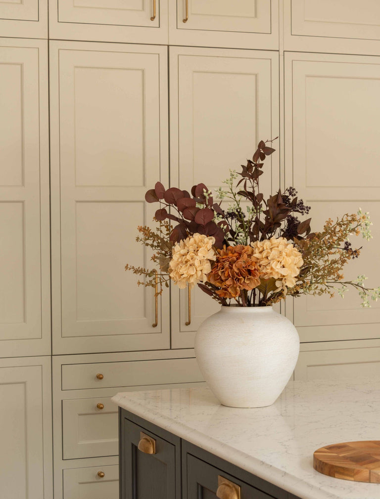 Faux Arrangement - Orange Hydrangea & Eucalyptus