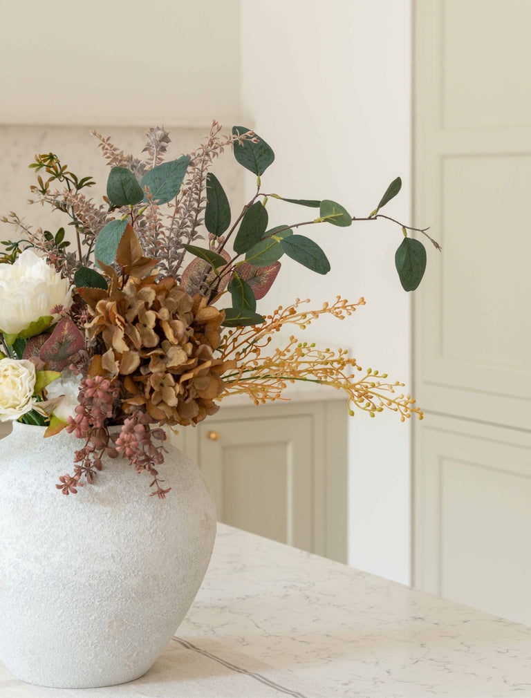 Faux Arrangement  - Green Eucalyptus & Burgundy Spray