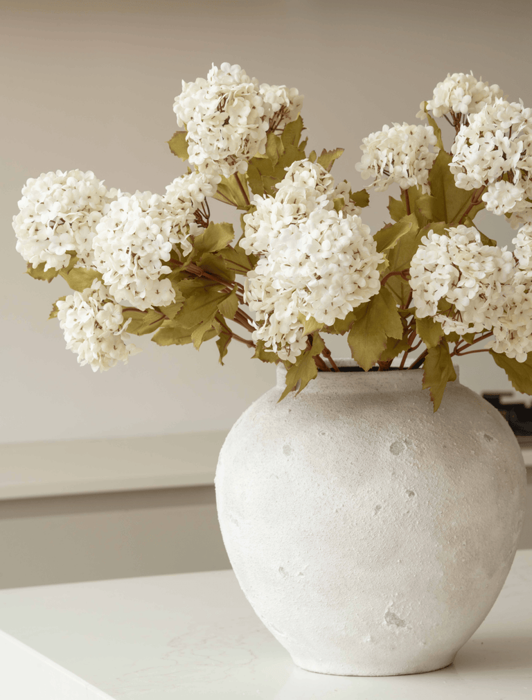 Faux Viburnum Flower - White (7 stems / 21 heads)