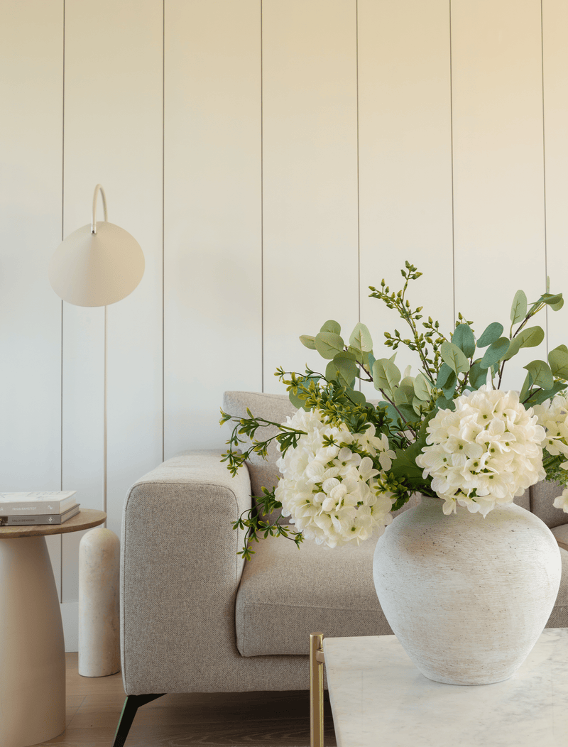 Faux Arrangement - Eucalyptus & White Hydrangea
