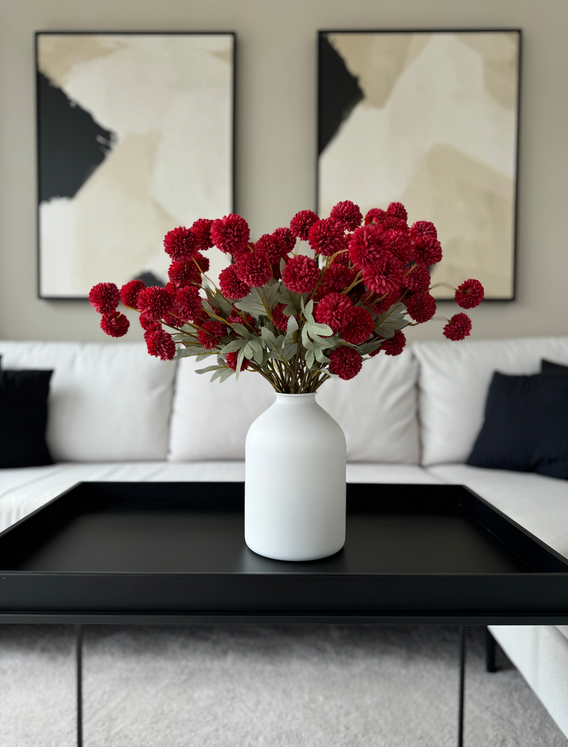 Faux Kiku Flower - Red (10 Stems / 50 Heads)