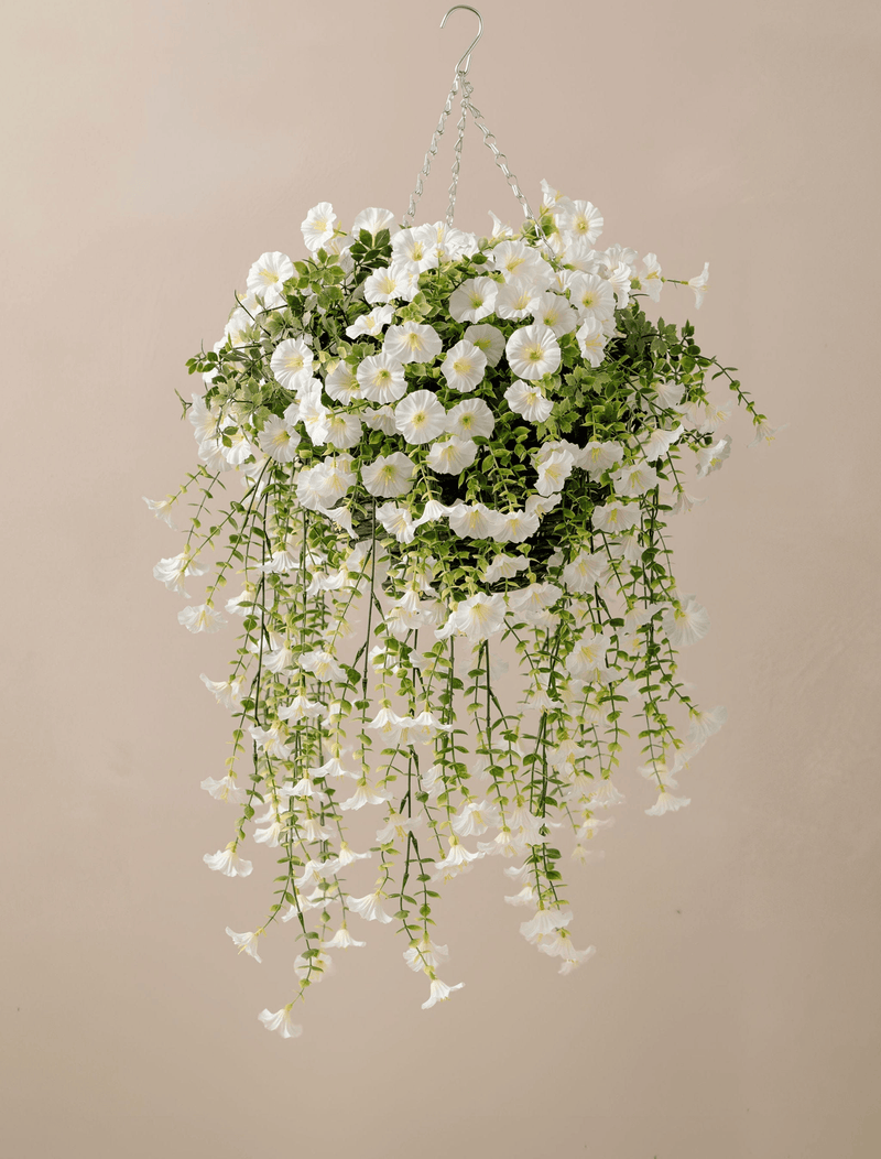 white hanging planter outdoor Outdoor Hanging Petunia Basket