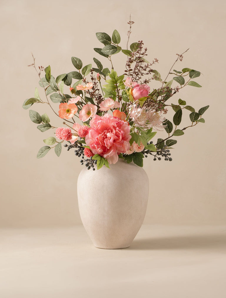 Kunstbloemenarrangement - Roze pioenroos & chrysant