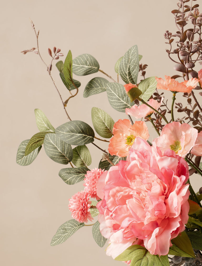 Kunstbloemenarrangement - Roze pioenroos & chrysant