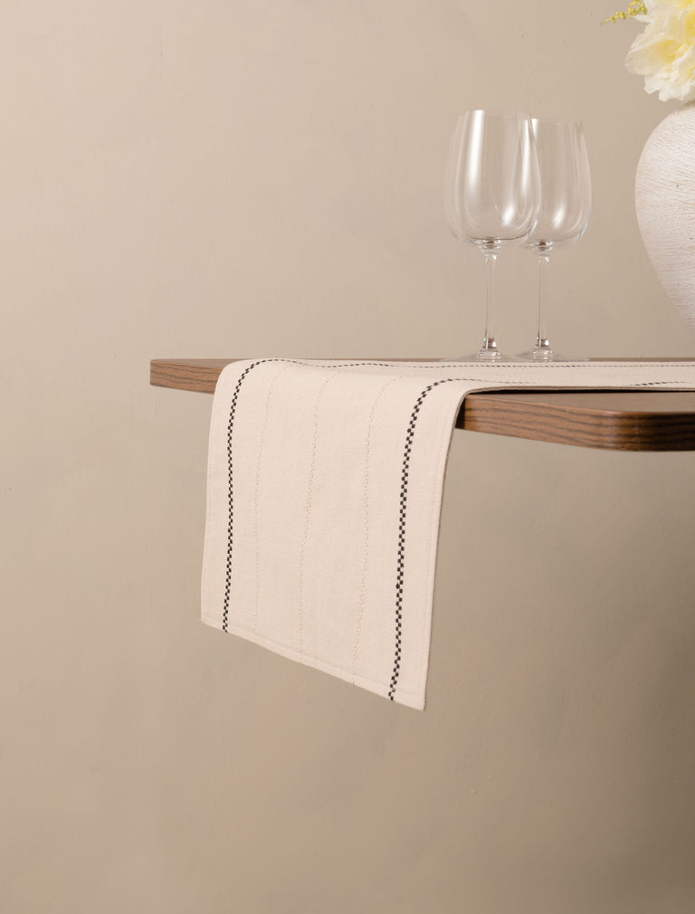 Tischläufer mit Leitermuster in Beige und Schwarz, 200 cm
