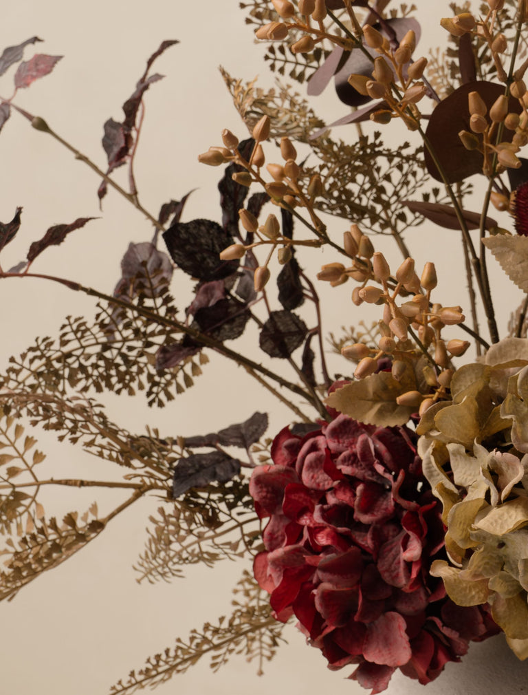 Faux Arrangement - Natural Fern Spray & Maroon Hydrangea