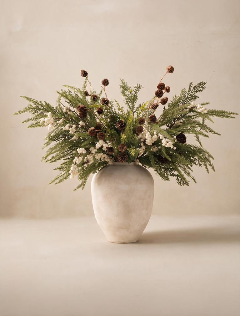 Faux Arrangement - White Berry & Pine Cone