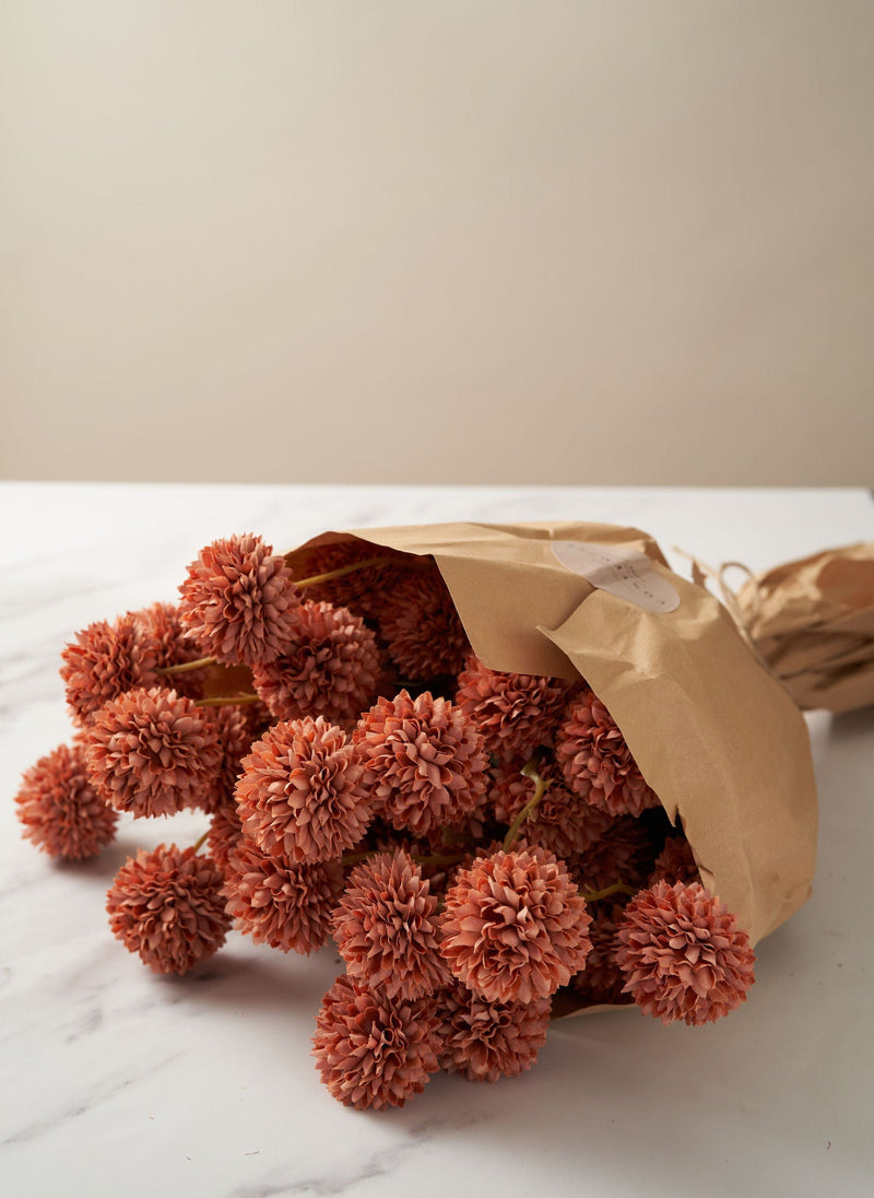 Faux Kiku Flower - Umber (10 Stems / 50 Heads)