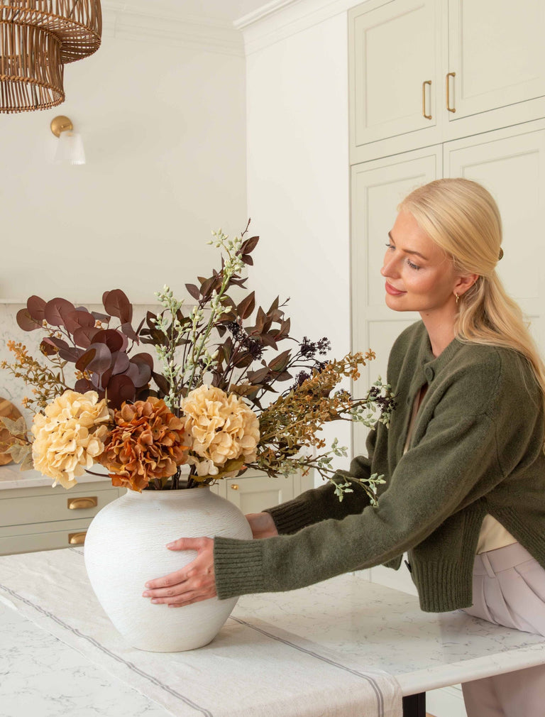 Faux-Arrangement - Orange Hortensie & Eukalyptus