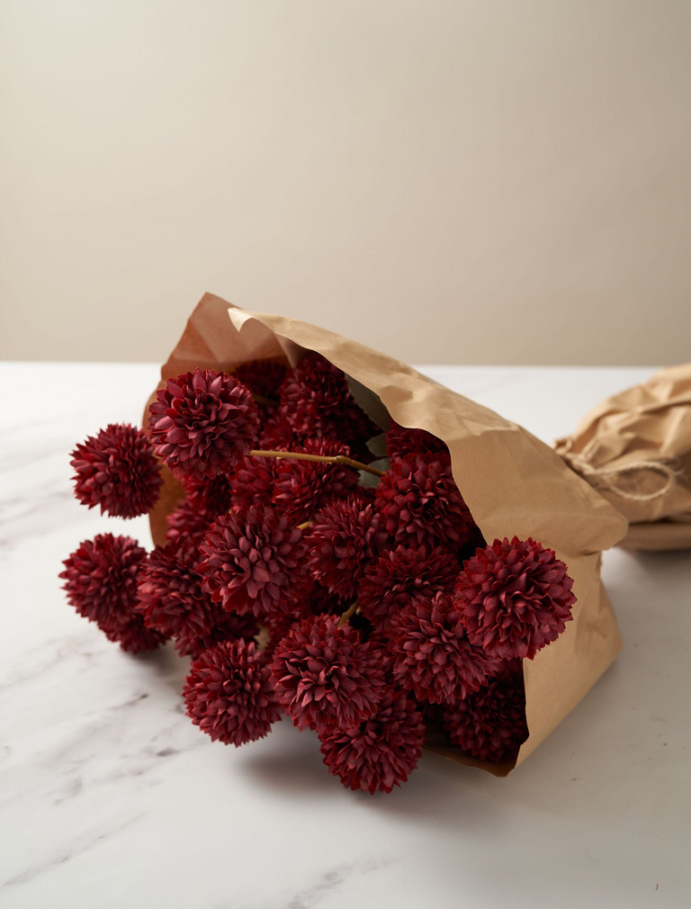 Faux Kiku Blume - Rot (10 Stiele / 50 Köpfe)