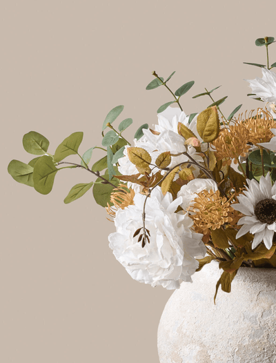Faux-Arrangement - Weiße Pfingstrose & Sonnenblume