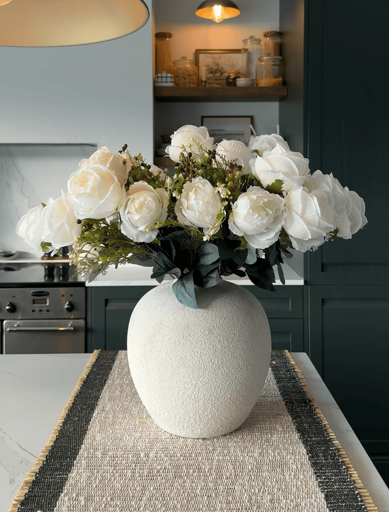 Faux große Rose Arrangement - Weiß Elfenbein (3 Stiele/21 Rosen)