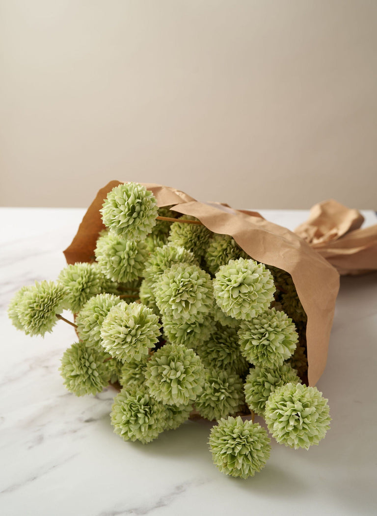 Faux Kiku Blume - Grün (10 Stiele / 50 Köpfe)