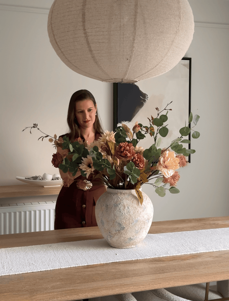 Faux herfst arrangement - groen en beige