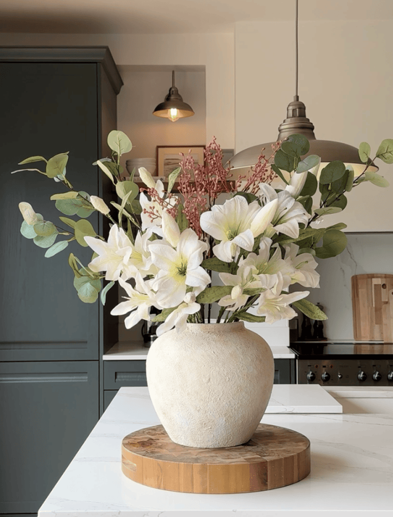 Faux arrangement - Witte lelie & eucalyptus